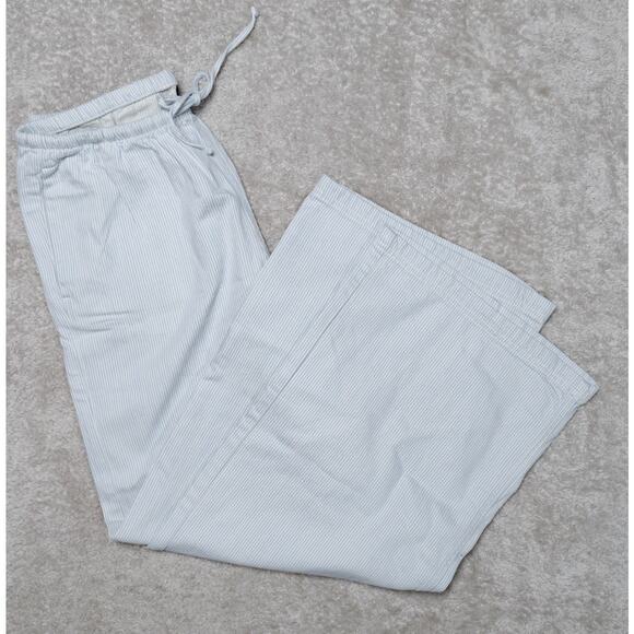 H&M Light Blue White Pinstripe Wide Leg Pull On Pants Womens Size M NWT - Picture 1 of 16